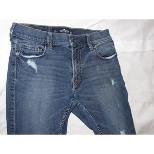 Hollister Mens Skinny Jeans Size 30x30 Blue Distressed Denim Mid Rise Jean Men